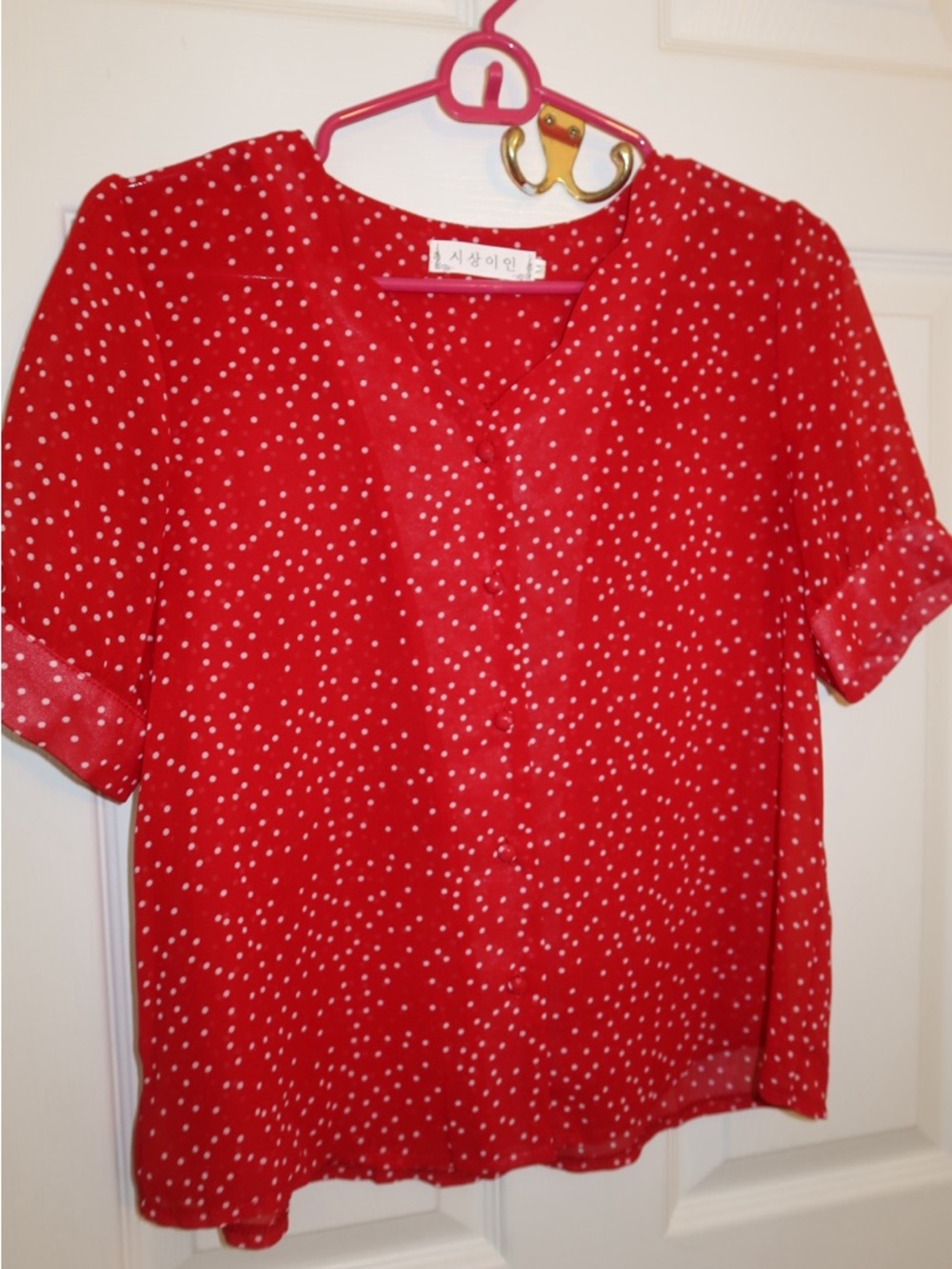 Red Polka Dot Short Sleeve Blouse